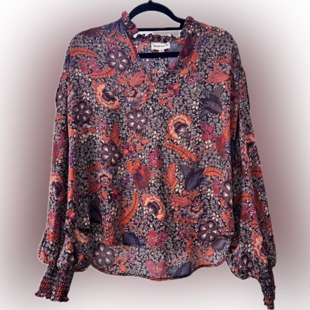 Woman's Veronica M Long Sleeve Blouse with Ruffles on Sleeves and around Neck M